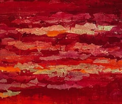 Peinture à l'huile abstraite contemporaine « Winter Dawn III » du XXIe siècle, feuille d'or