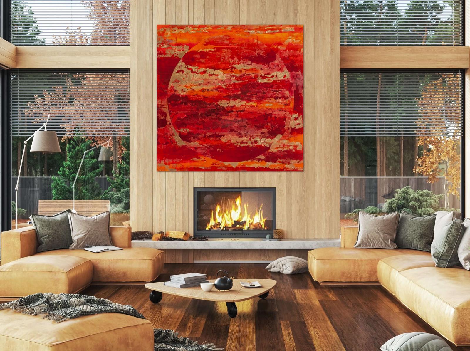 Meridiano d'inverno - 21° secolo, Acciaio con foglia d'oro, astratto, notte, rosso - Painting di Chelsea Davine