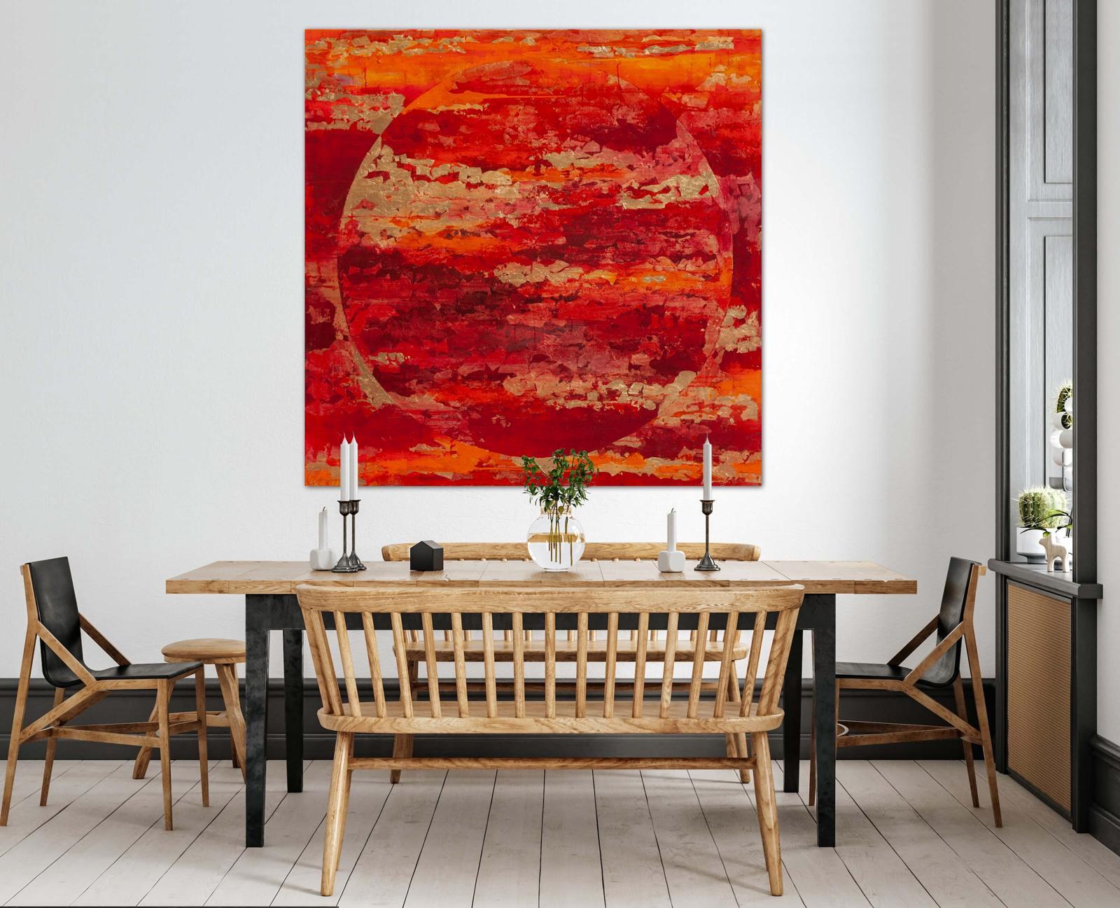 Meridiano d'inverno - 21° secolo, Acciaio con foglia d'oro, astratto, notte, rosso - Painting Astratto di Chelsea Davine