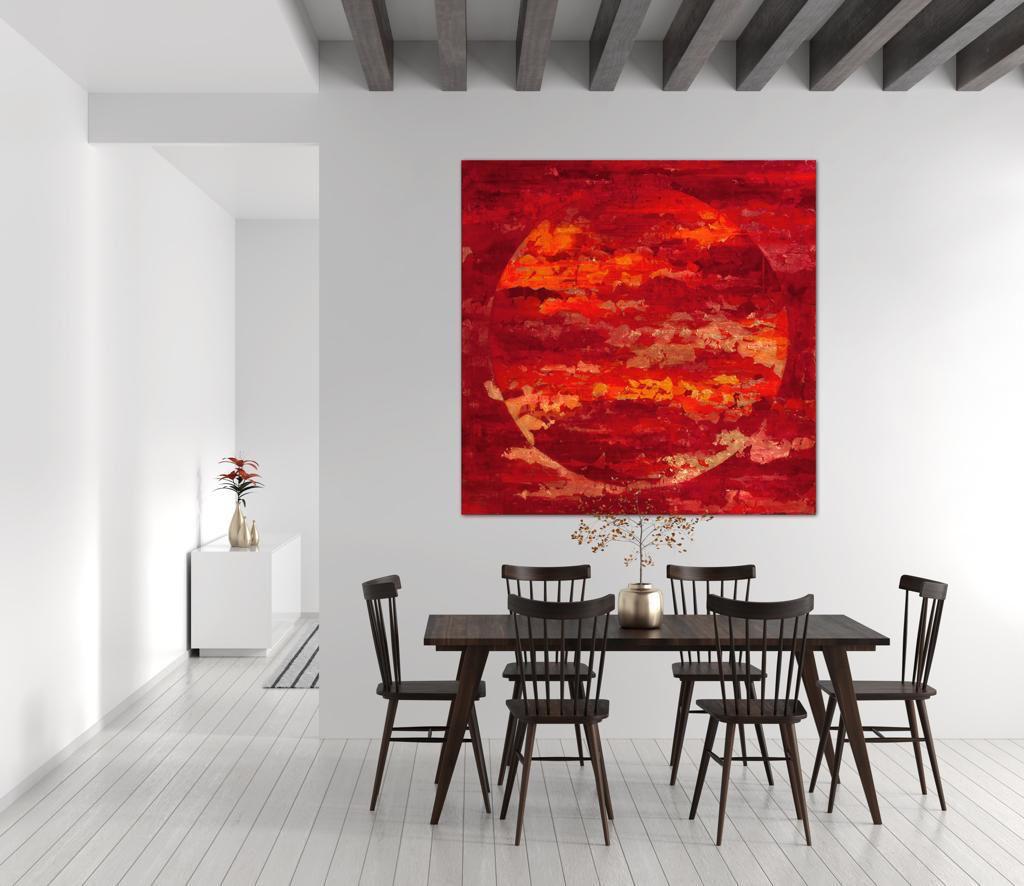 Meridiano d'inverno - 21�° secolo, Acciaio con foglia d'oro, astratto, notte, rosso - Abstract Painting Oro di Chelsea Davine