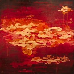 Sunrise d'hiver - 21e siècle, contemporain, abstrait, peinture à l'huile, feuille d'or