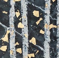 Wood Winter con oro - 21° secolo, pittura a olio, foglia d'oro, astratto, inverno