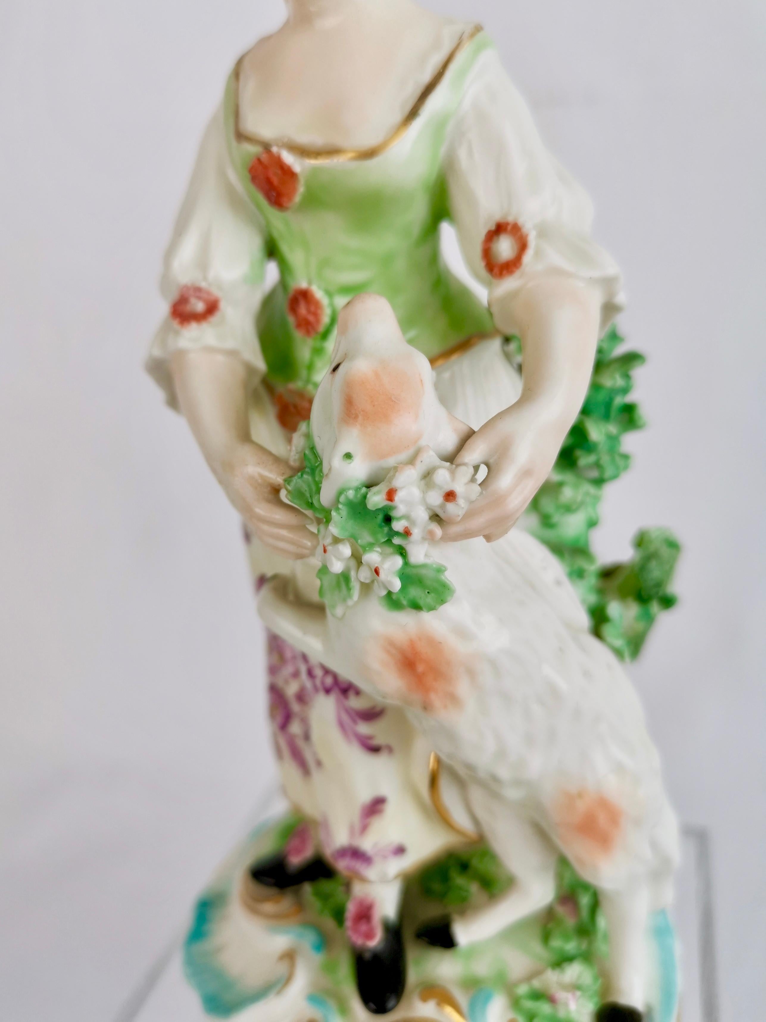 Derby Figure of Shepherdess with Garlanded Lamb, ca 1760 In Good Condition For Sale In London, GB