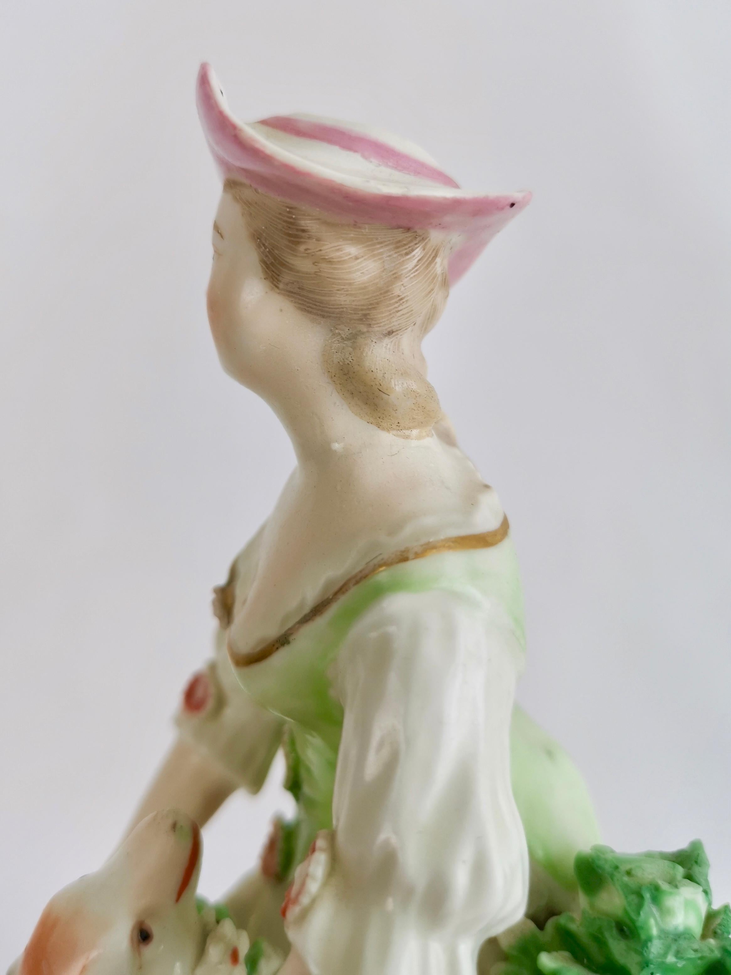 Mid-18th Century Derby Figure of Shepherdess with Garlanded Lamb, ca 1760 For Sale