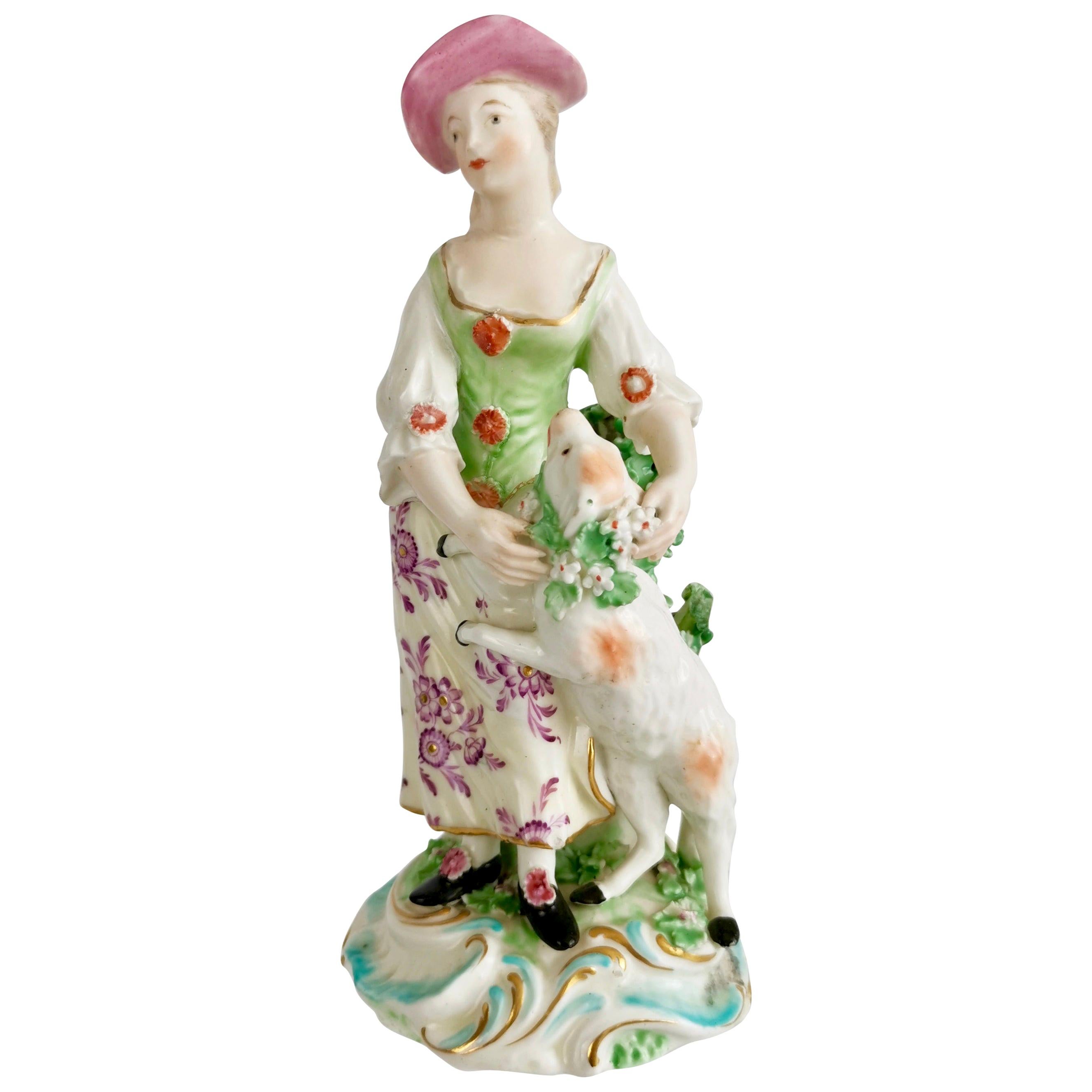 Derby Figure of Shepherdess with Garlanded Lamb, ca 1760 For Sale
