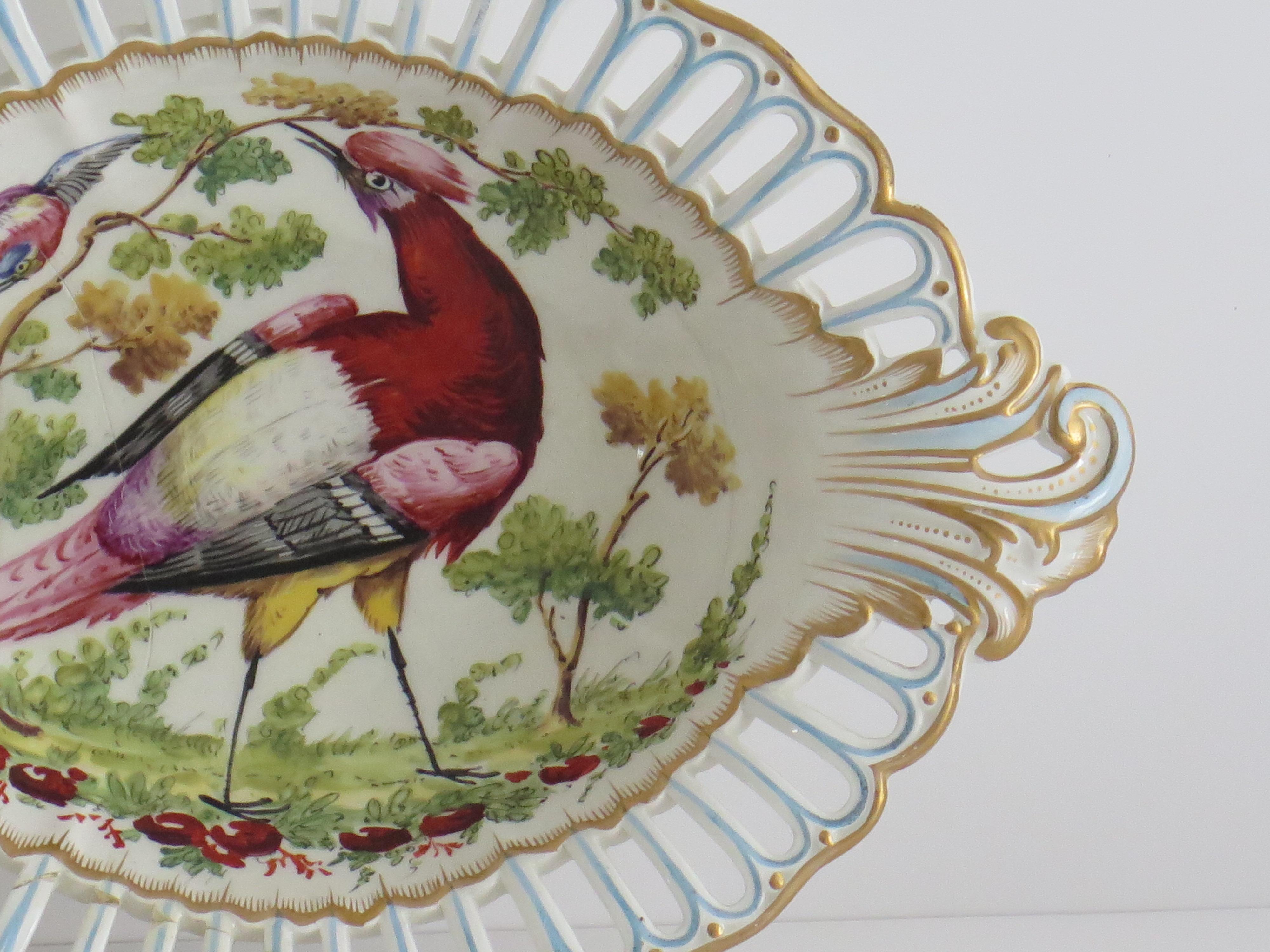 Hand-Painted Chelsea-Derby Pierced Chestnut Basket or Dish Porcelain, English, circa 1770 For Sale