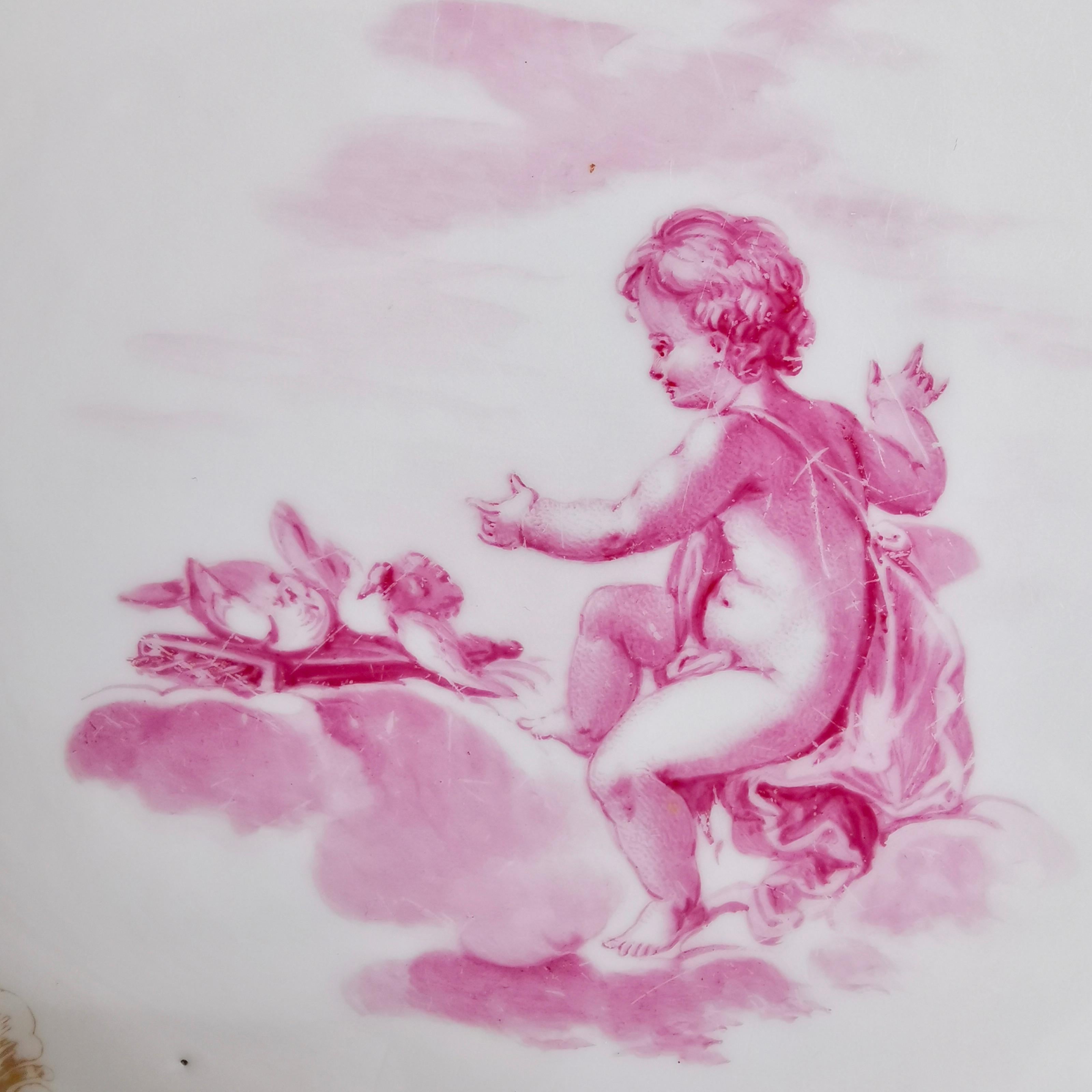 English Crown Derby Porcelain Plate, Puce Cherubs by Richard Askew, Georgian ca 1785 For Sale