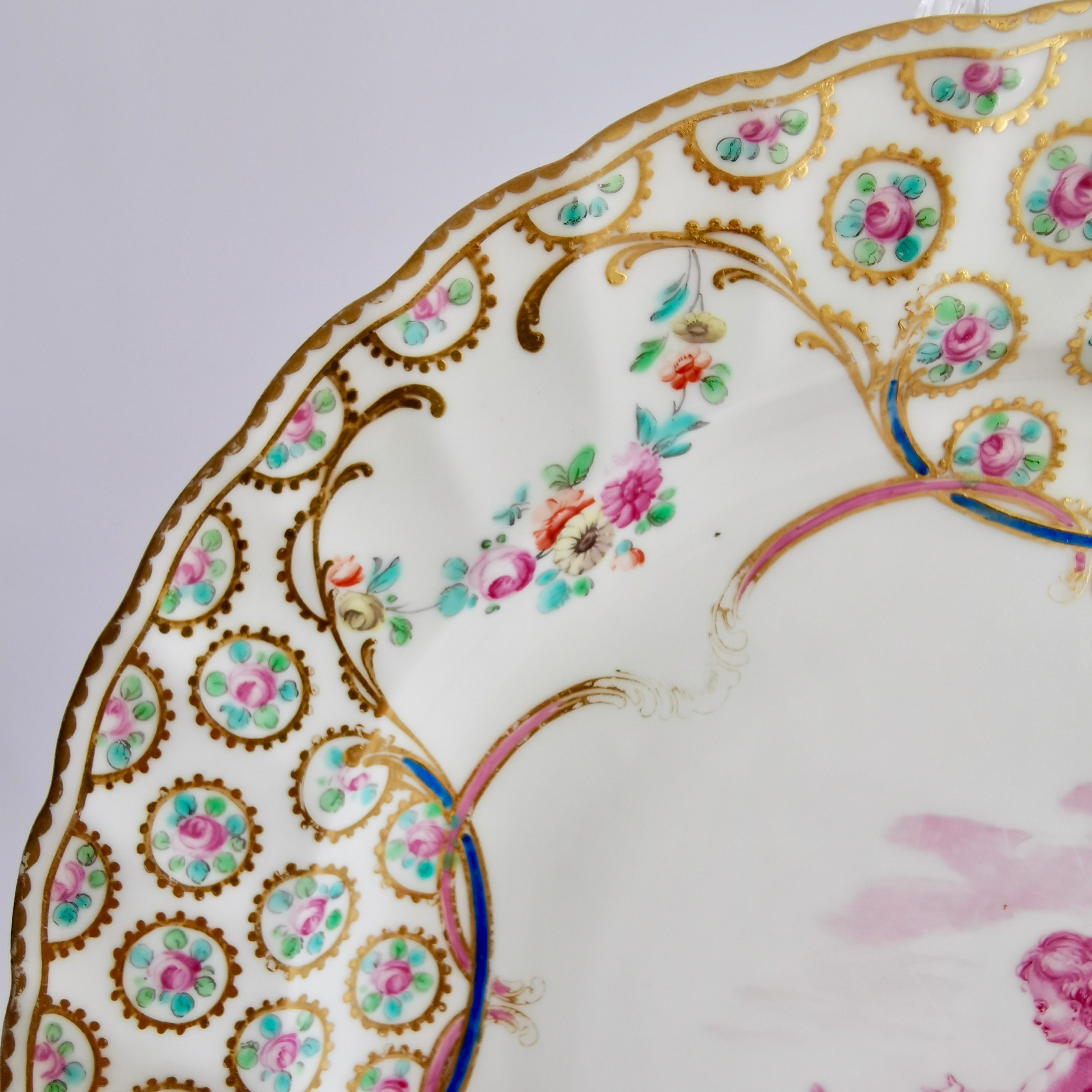 Hand-Painted Crown Derby Porcelain Plate, Puce Cherubs by Richard Askew, Georgian ca 1785 For Sale