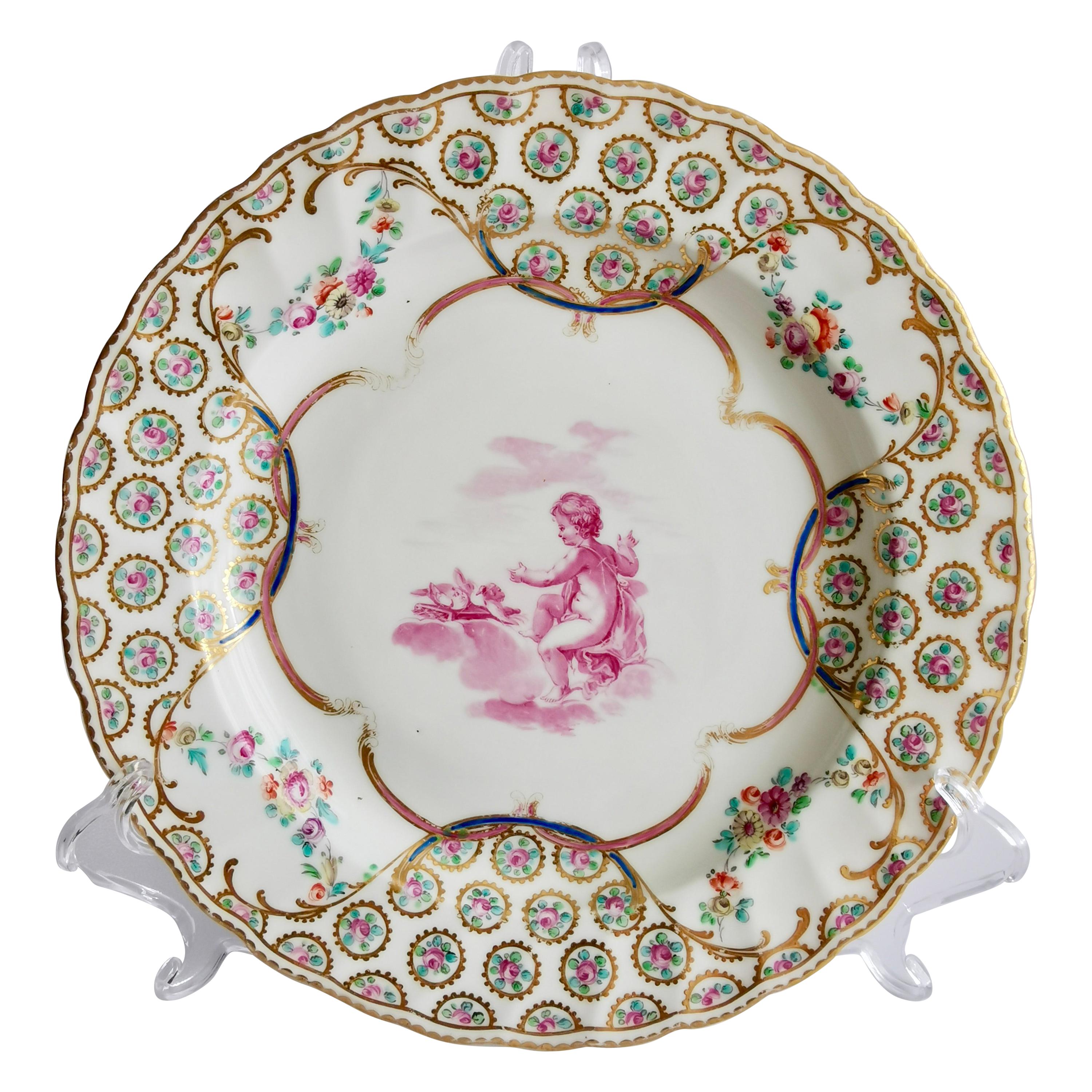 Crown Derby Porcelain Plate, Puce Cherubs by Richard Askew, Georgian ca 1785