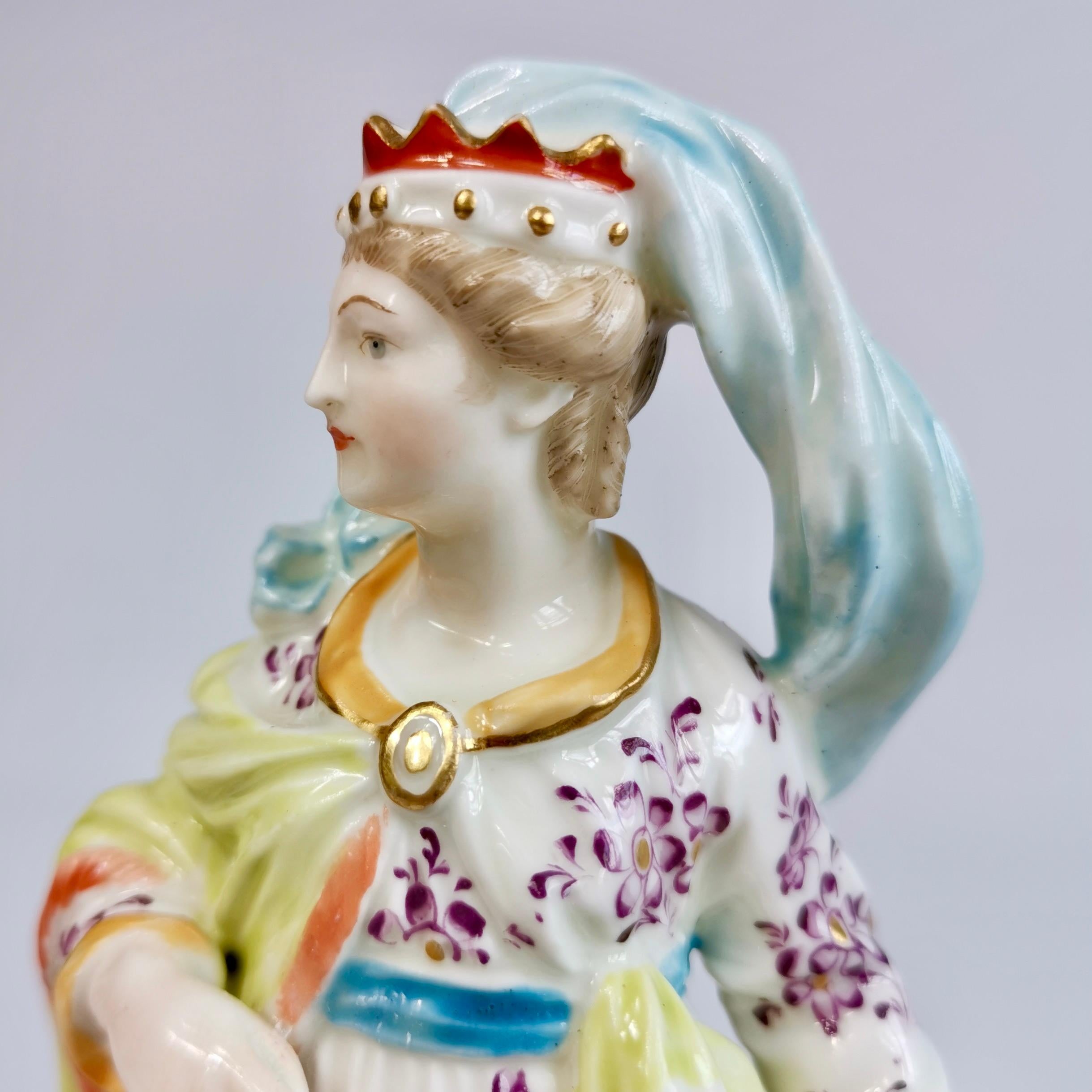 Hand-Painted Chelsea-Derby Porcelain Figure of Juno with a Peacock, ca 1780