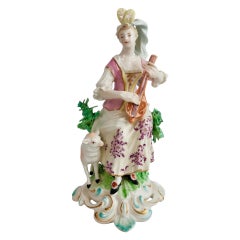 Figure de dame au luth en porcelaine de Chelsea-Derby:: 18e siècle:: vers 1770