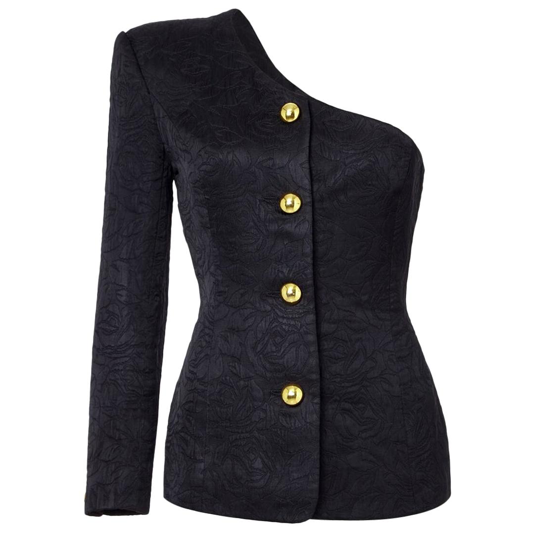 Chelsea Design Co. Asymmetrical Black Jacket With Gold Buttons, 1980s  For Sale