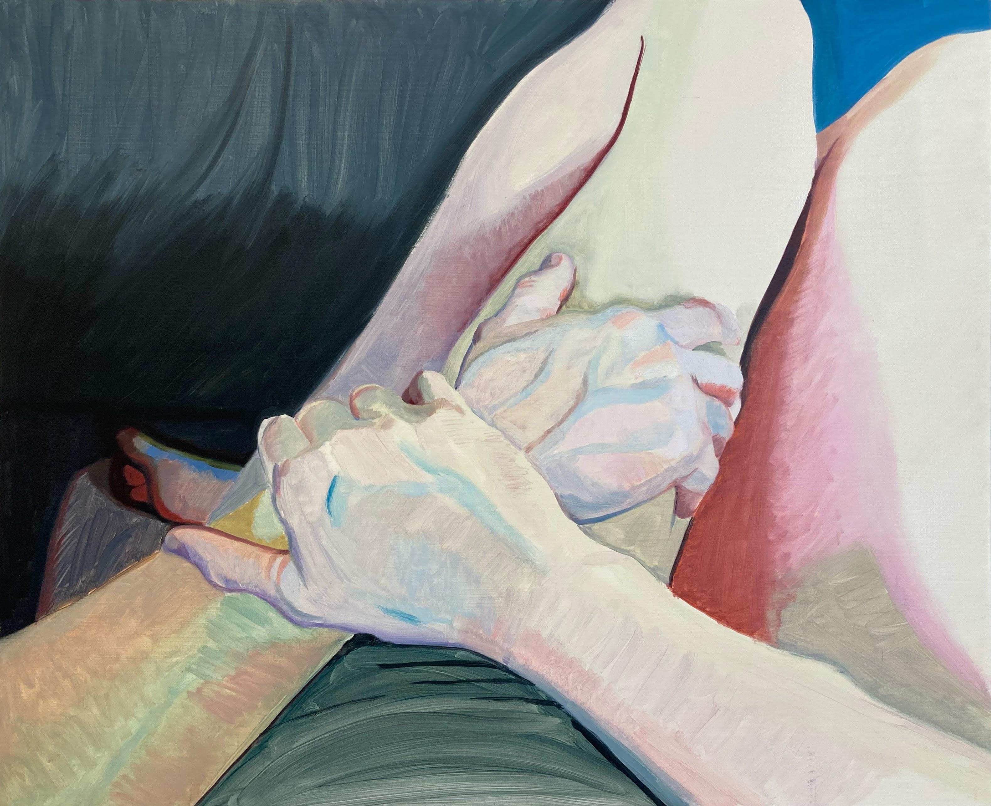Figurative Painting Chelsea Gibson - "Paix, panique" - Peinture à l'huile figurative contemporaine