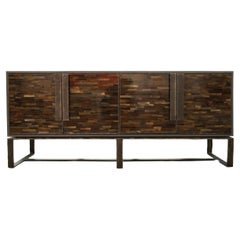 Chelsea Metal 4-Door Buffet Mosaic Glass Front and Oak Case by ERCOLE HOME