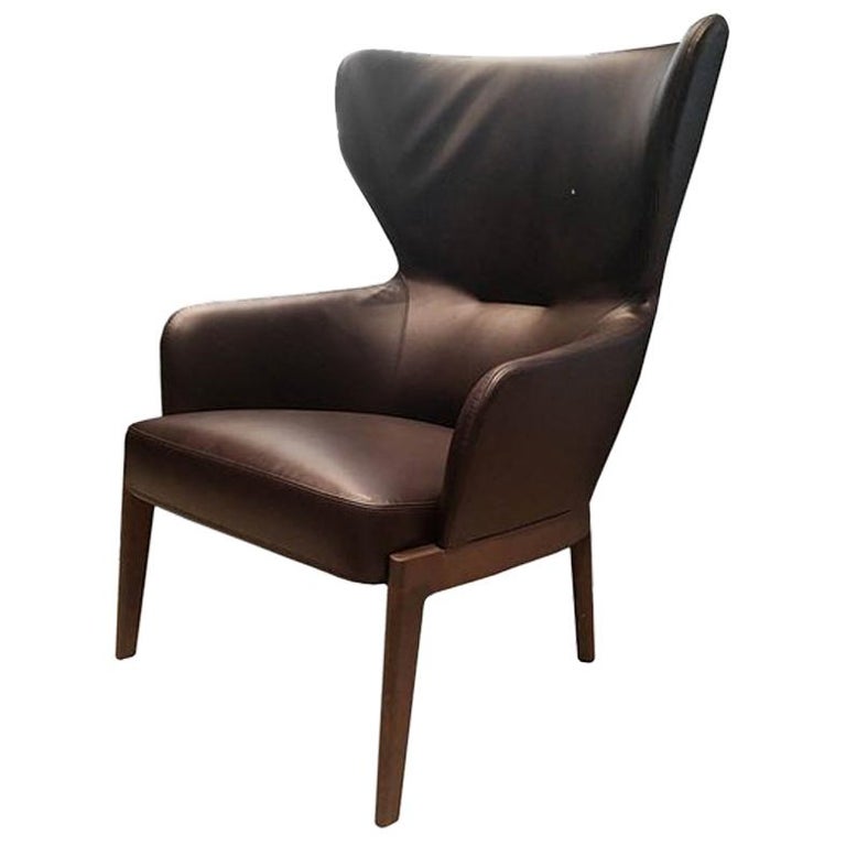 Chelsea High Back Armchair by Molteni&C Leather Brown For Sale at 1stdibs