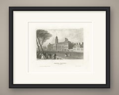 Chelsea Hospital, London, Antique Steel Engraving with Promenaders, circa 1850