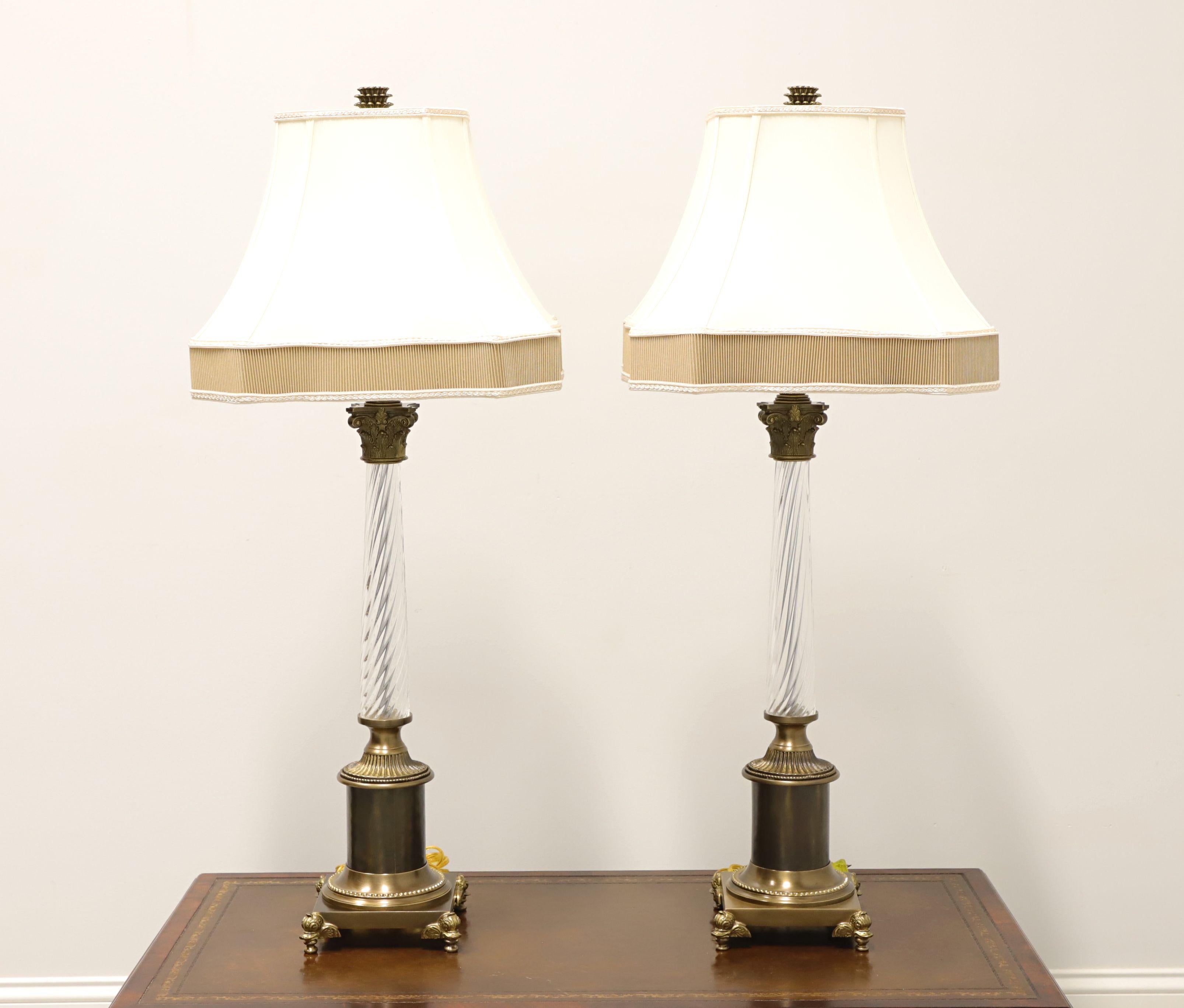 CHELSEA HOUSE Brass & Glass Traditional Table Lamps with Duckhead Feet - Pair For Sale 11