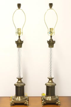 CHELSEA HOUSE Brass & Glass Traditional Table Lamps with Duckhead Feet - Pair