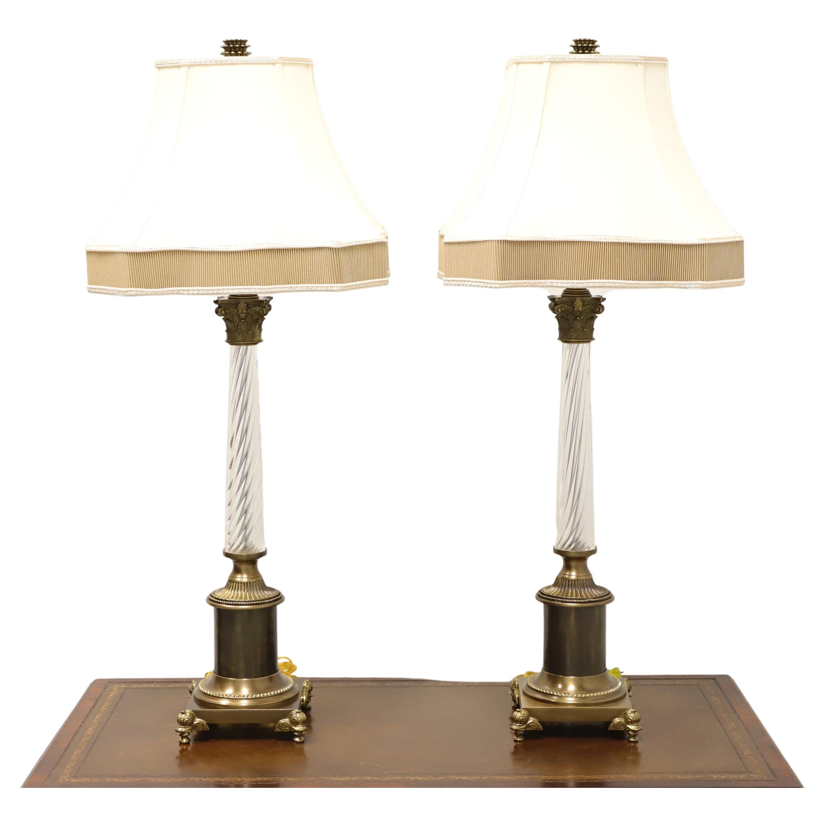 CHELSEA HOUSE Brass & Glass Traditional Table Lamps with Duckhead Feet - Pair For Sale
