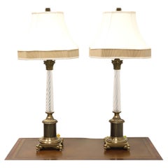 Vintage CHELSEA HOUSE Brass & Glass Traditional Table Lamps with Duckhead Feet - Pair