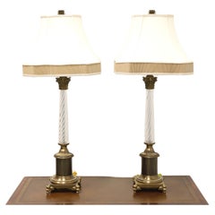 CHELSEA HOUSE Brass & Glass Traditional Table Lamps with Duckhead Feet - Pair