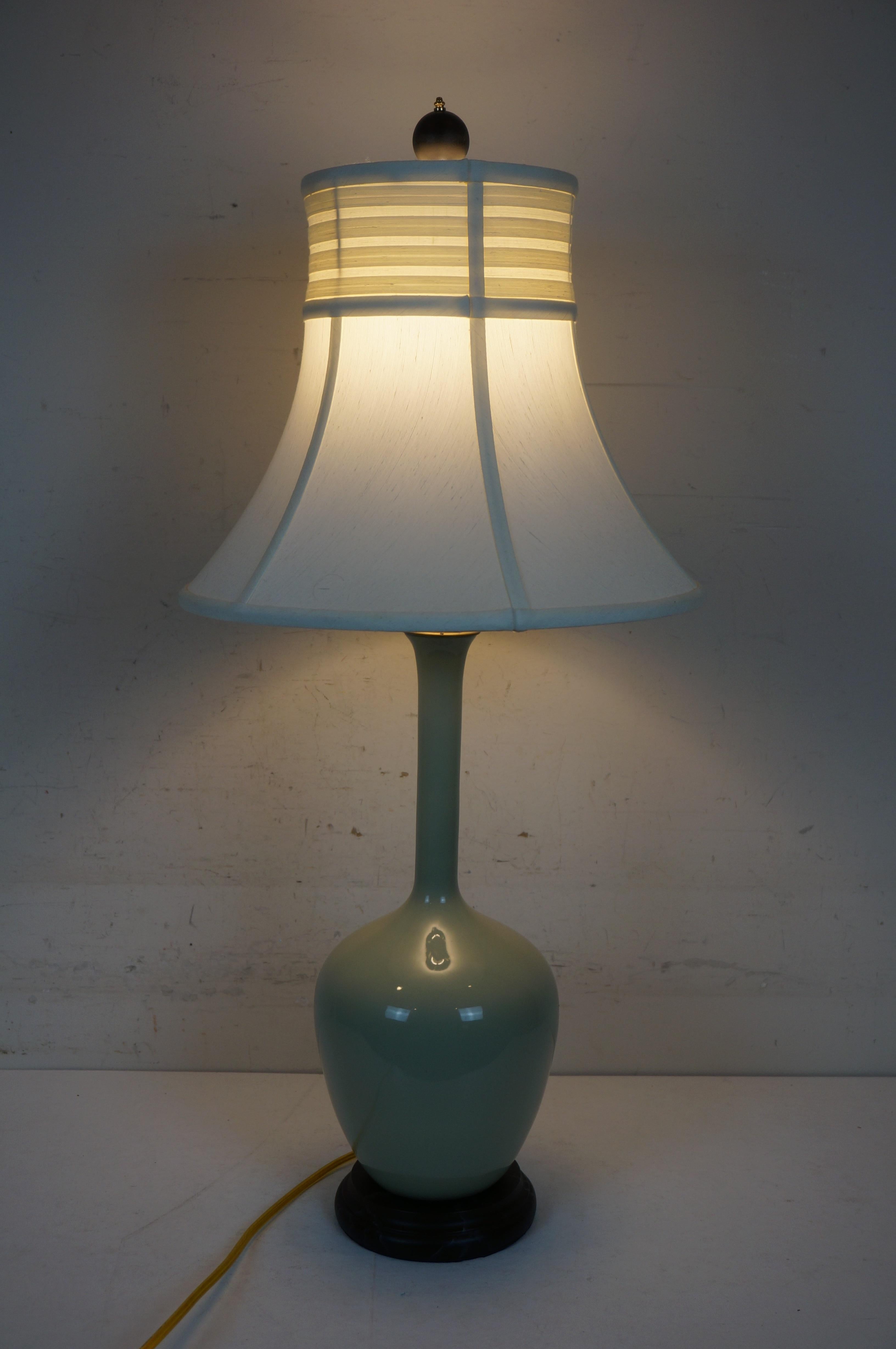 Chelsea House Celadon Green Ceramic Bottle Vase Table Lamp Chinoiserie 31