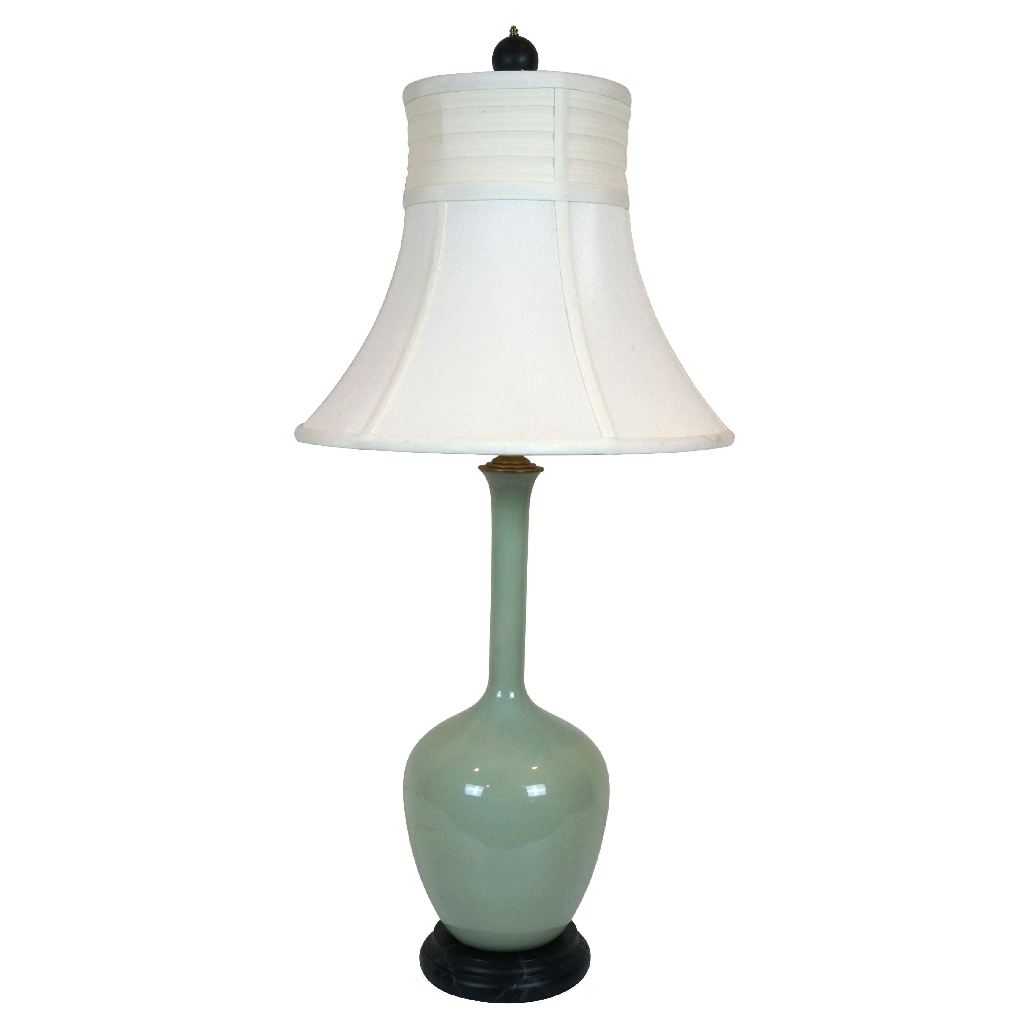 Chelsea House Celadon Green Ceramic Bottle Vase Table Lamp Chinoiserie 31"