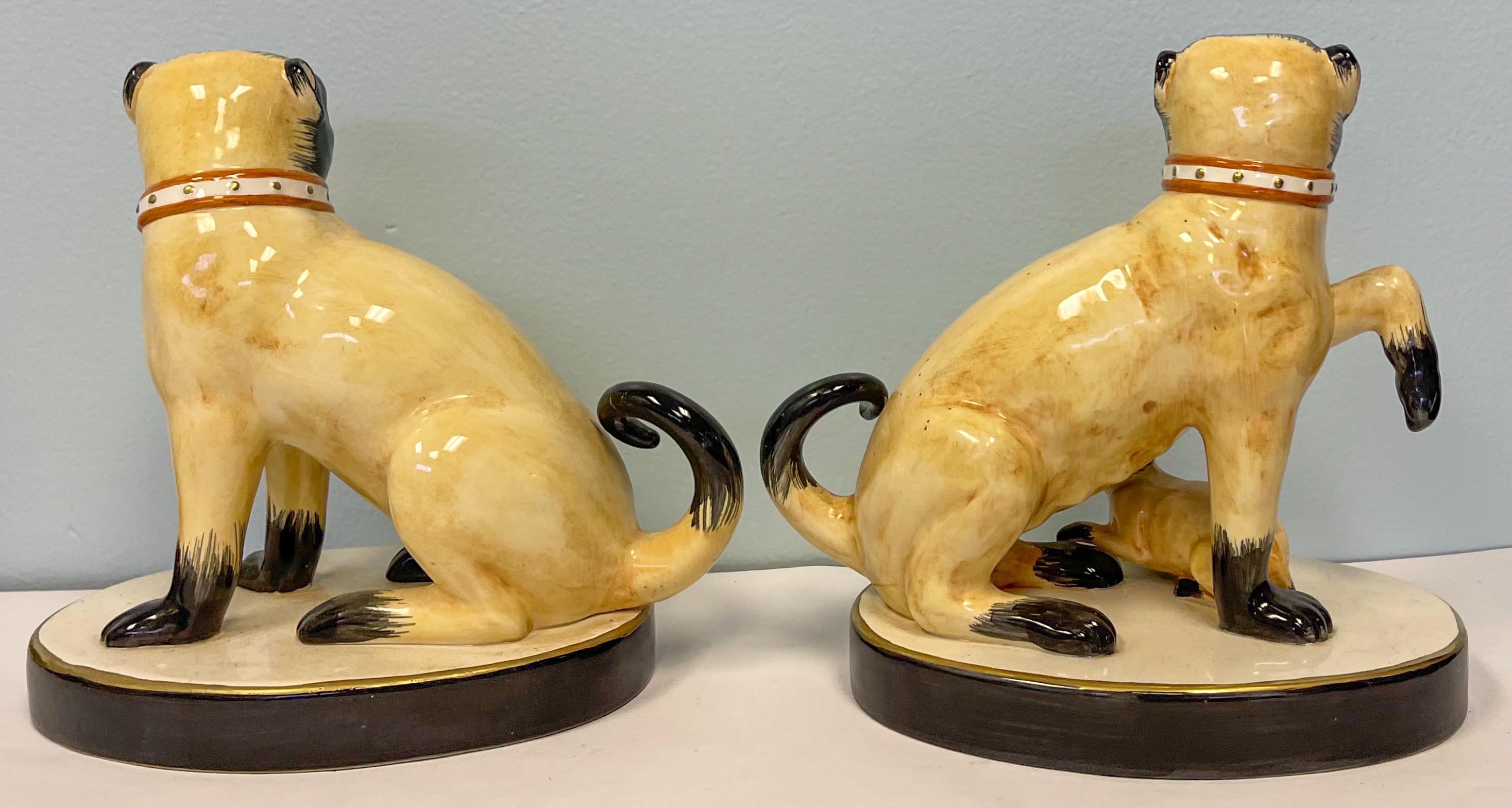 This are lovely! This is a pair of Chelsea House Italian porcelain Port Royal pug dog figurines. It is a male and coordinating female and baby. They are signed and in very good condition.