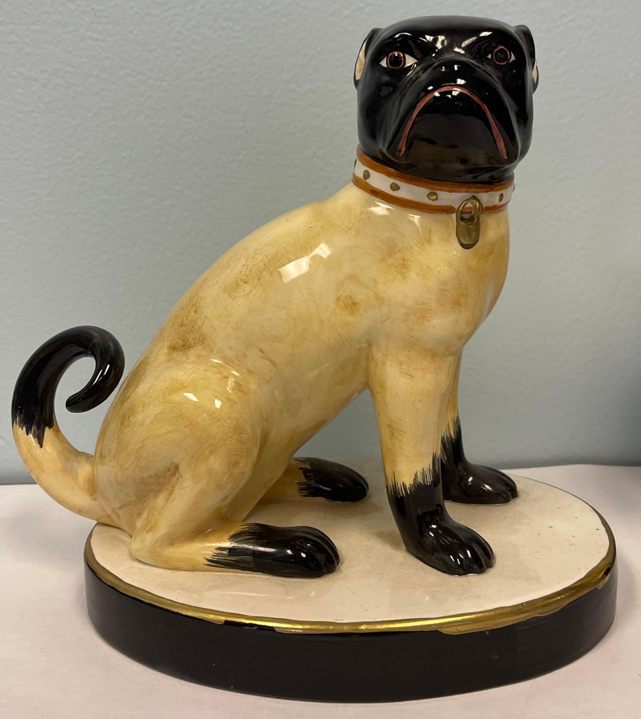 Victorian Chelsea House Italian Porcelain Port Royal Pug Dog Figurines, Pair