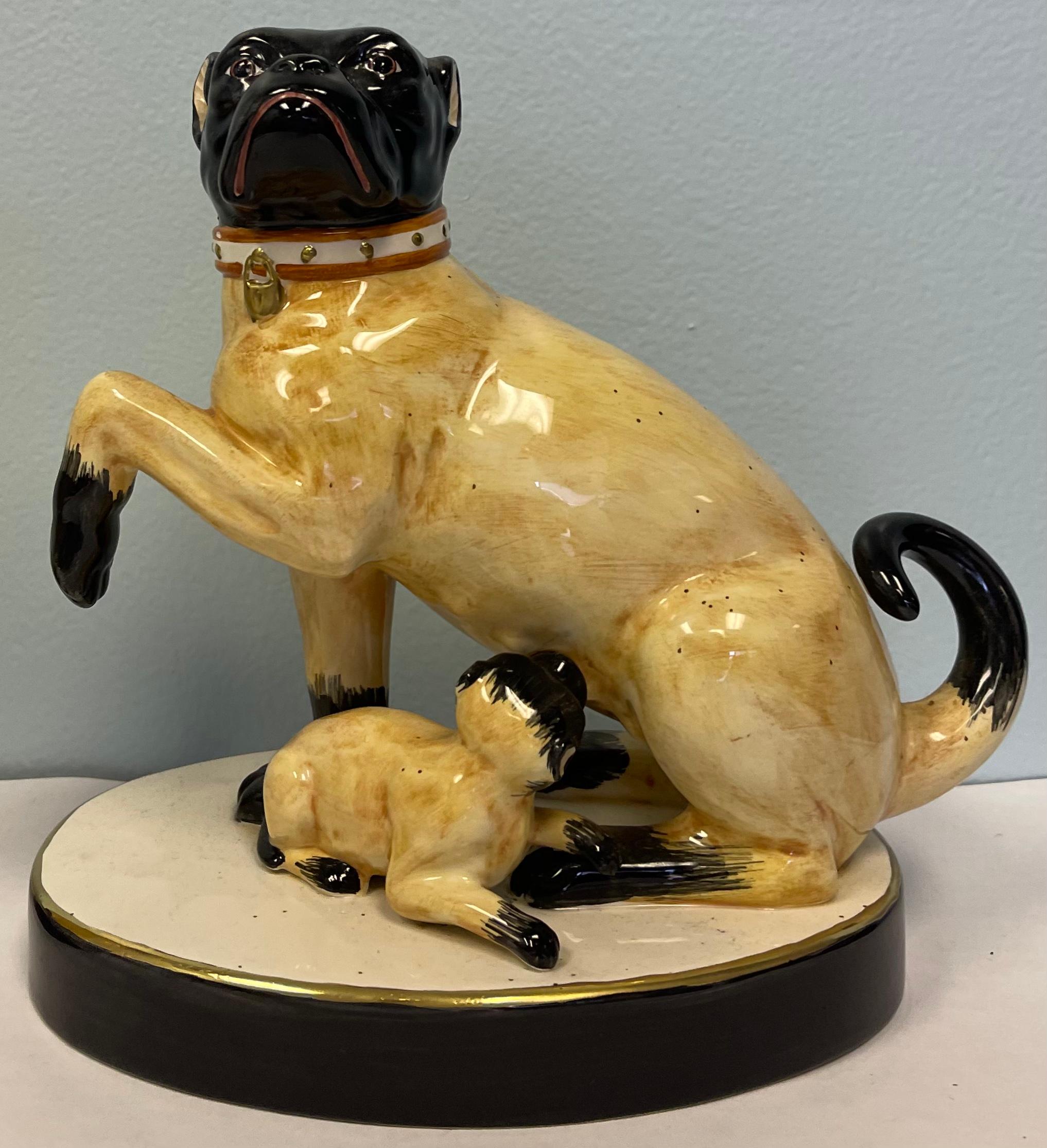 Chelsea House Italian Porcelain Port Royal Pug Dog Figurines, Pair In Good Condition In Kennesaw, GA