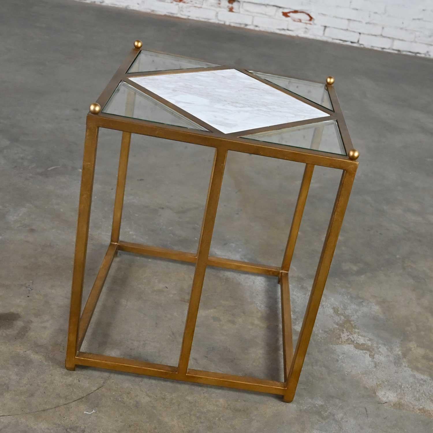 Chelsea House Jamie Merida Collection Iron Antique Gold Leaf Harlequin End Table In Good Condition For Sale In Topeka, KS
