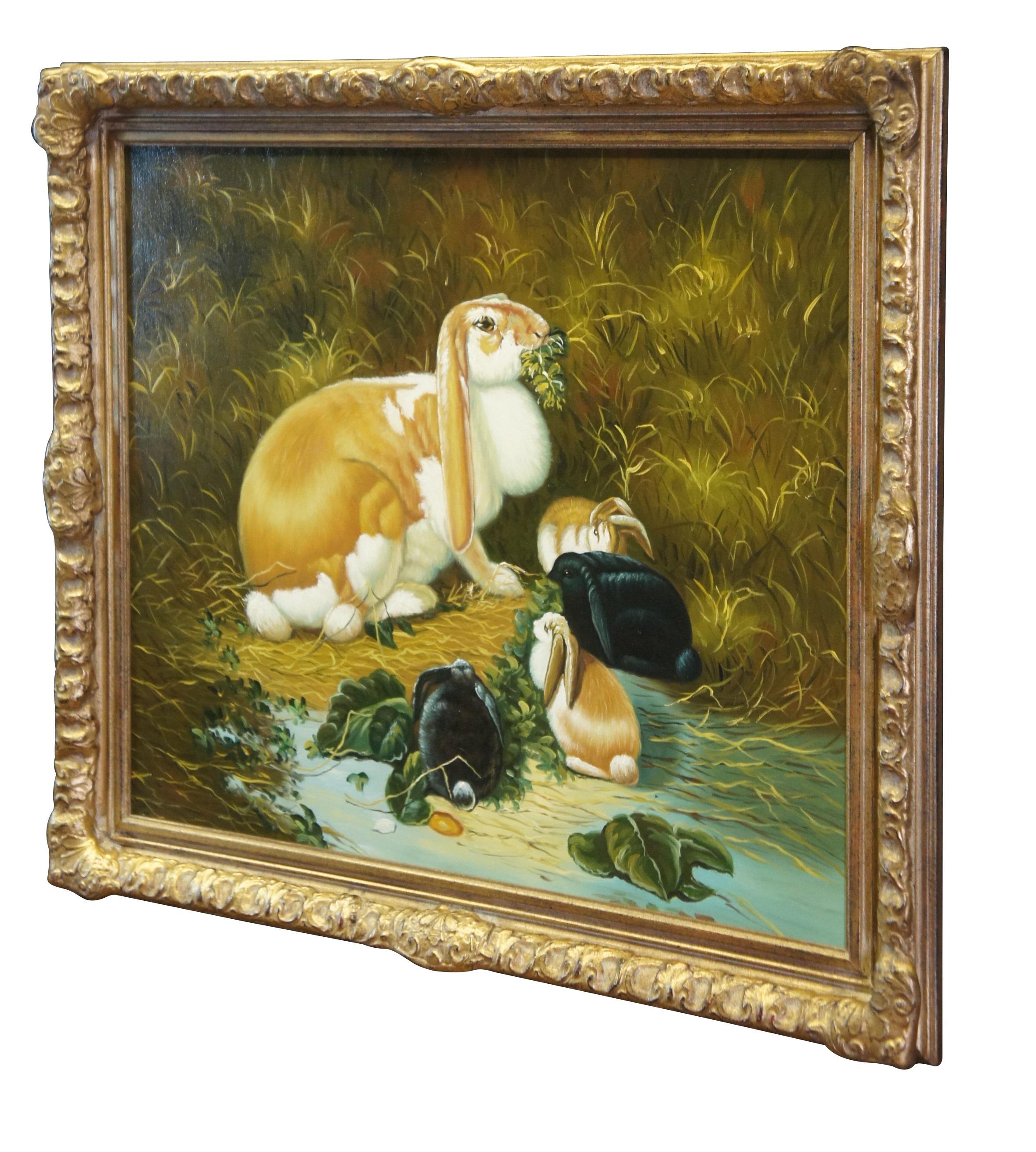 Chelsea House Lop Eared Doe Rabbit Oil Painting After John Frederick Herring Sr In Good Condition For Sale In Dayton, OH