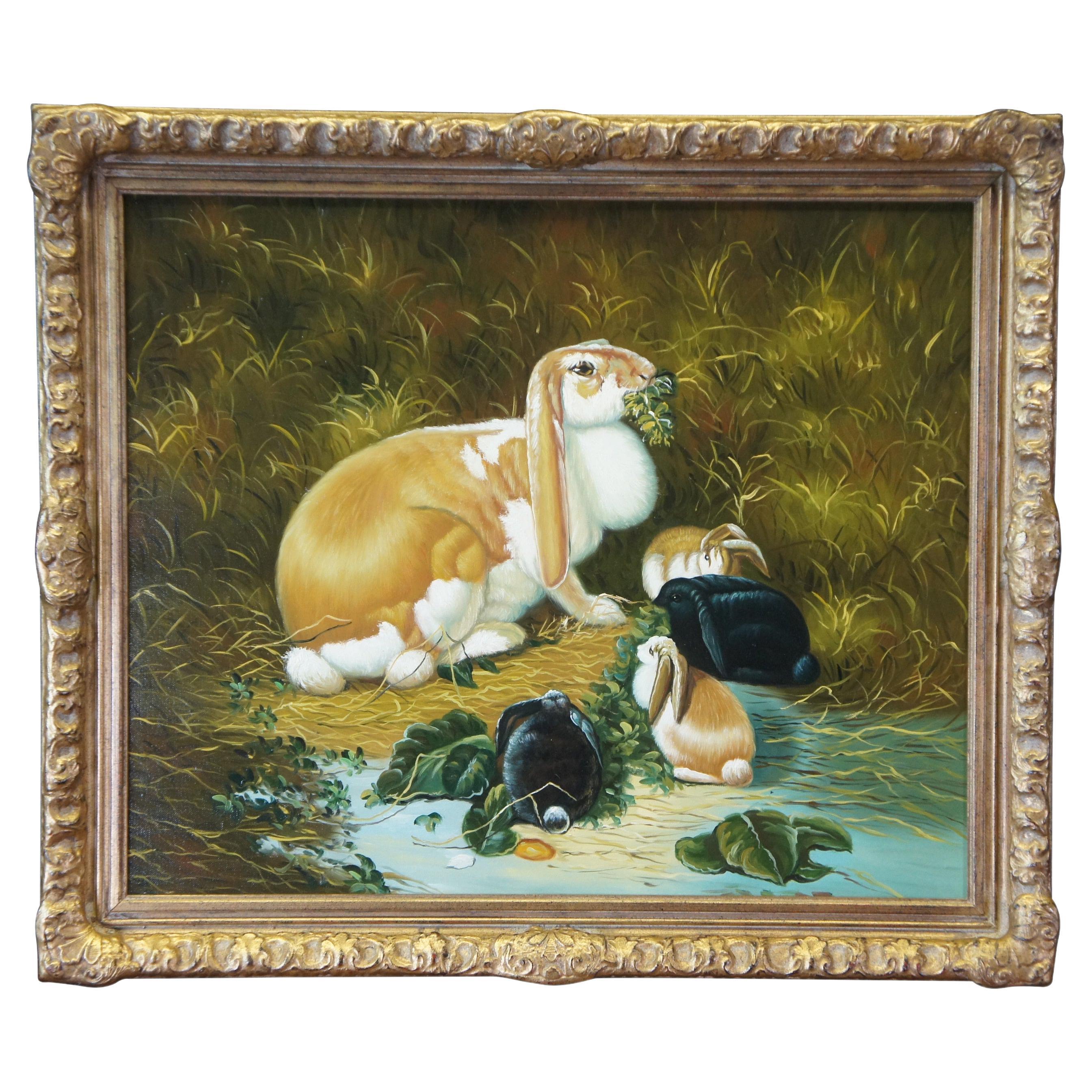 Chelsea House Lop Eared Doe Rabbit Oil Painting After John Frederick Herring Sr For Sale
