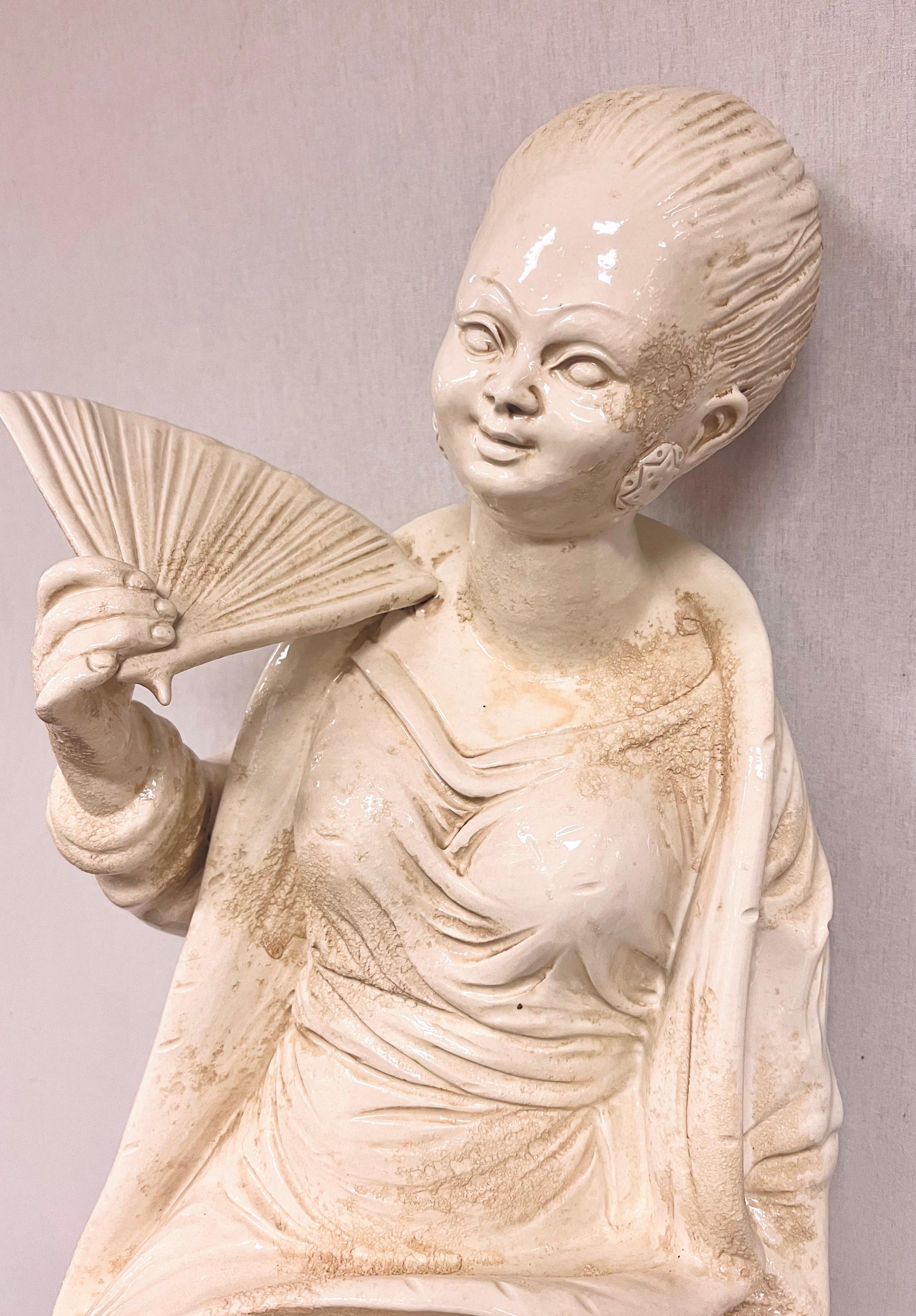Italian Chelsea House Made in Italy Porcelain Chinoiserie Sculpture Statue of Woman  For Sale