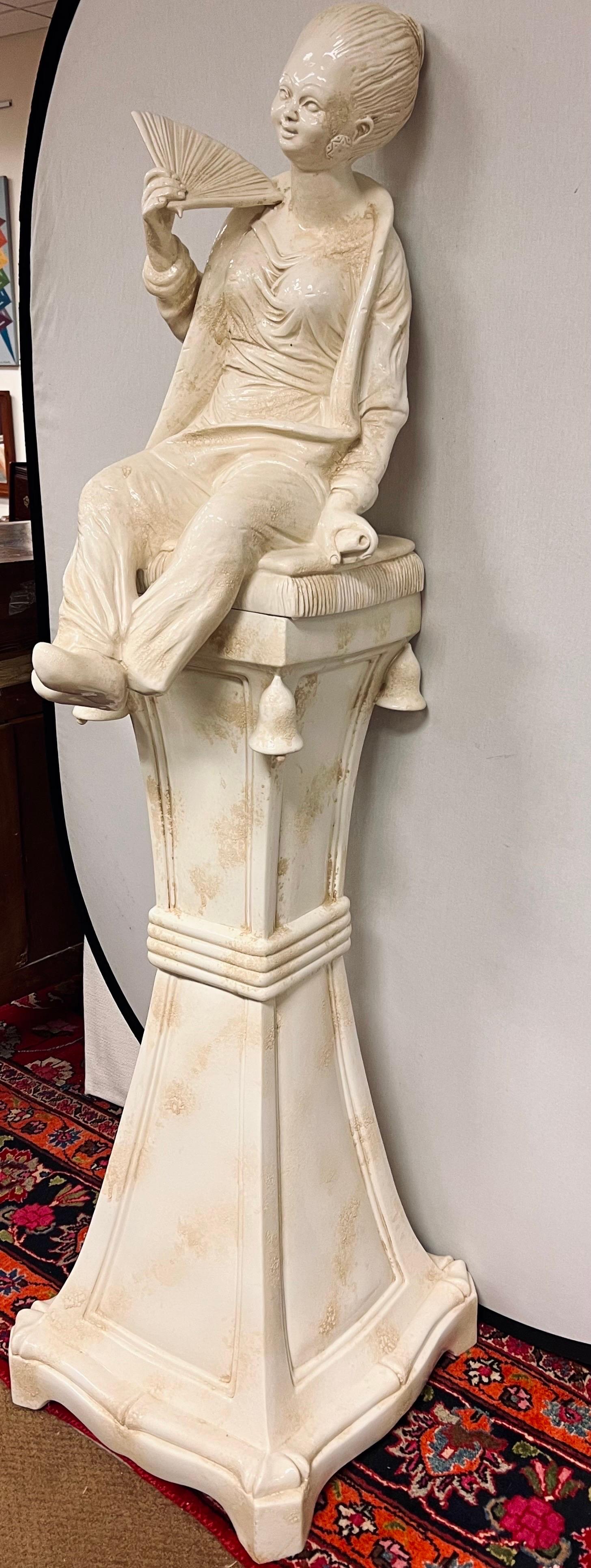 20th Century Chelsea House Made in Italy Porcelain Chinoiserie Sculpture Statue of Woman  For Sale