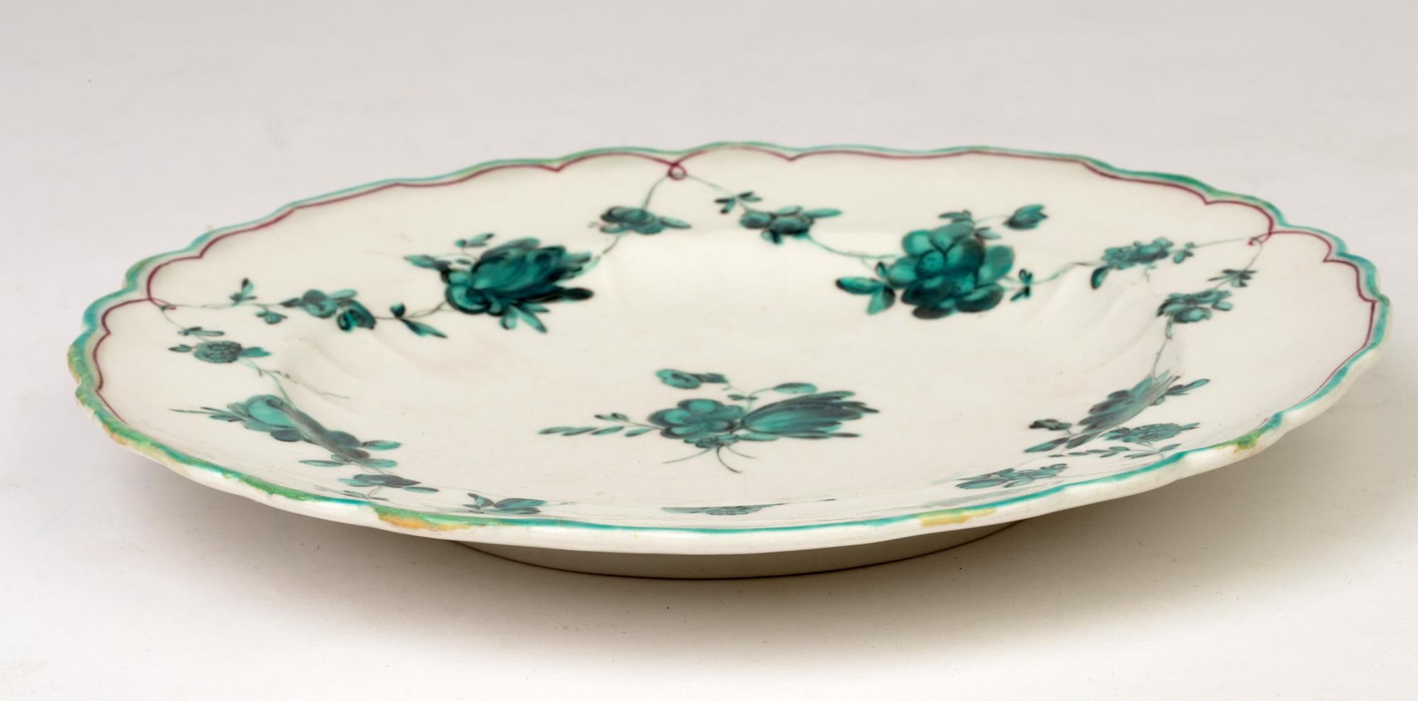 Chelsea James Giles En Camaieu Green Floral Painted Porcelain Plate In Good Condition In Bishop's Stortford, Hertfordshire