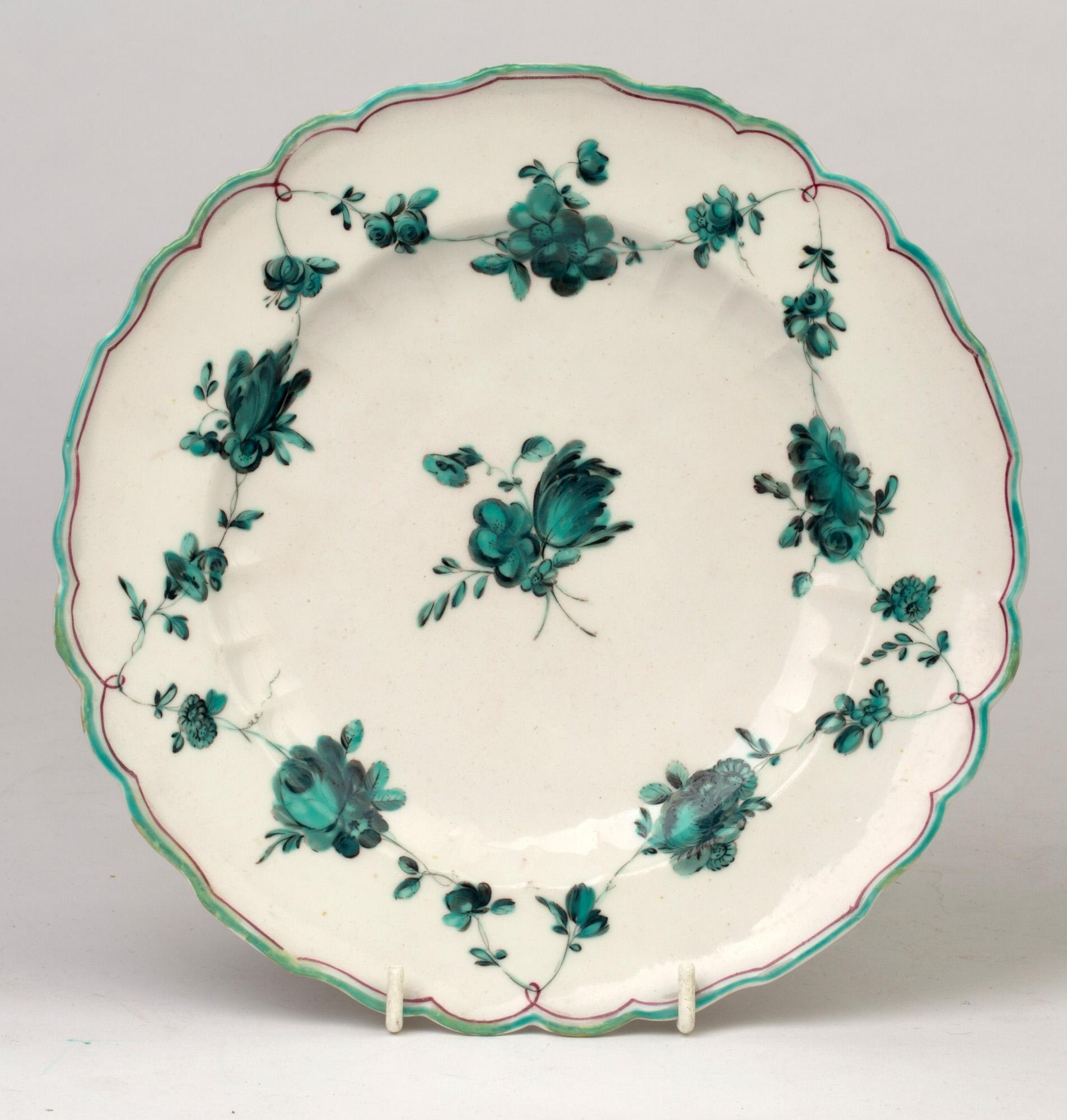 Mid-18th Century Chelsea James Giles En Camaieu Green Floral Painted Porcelain Plate