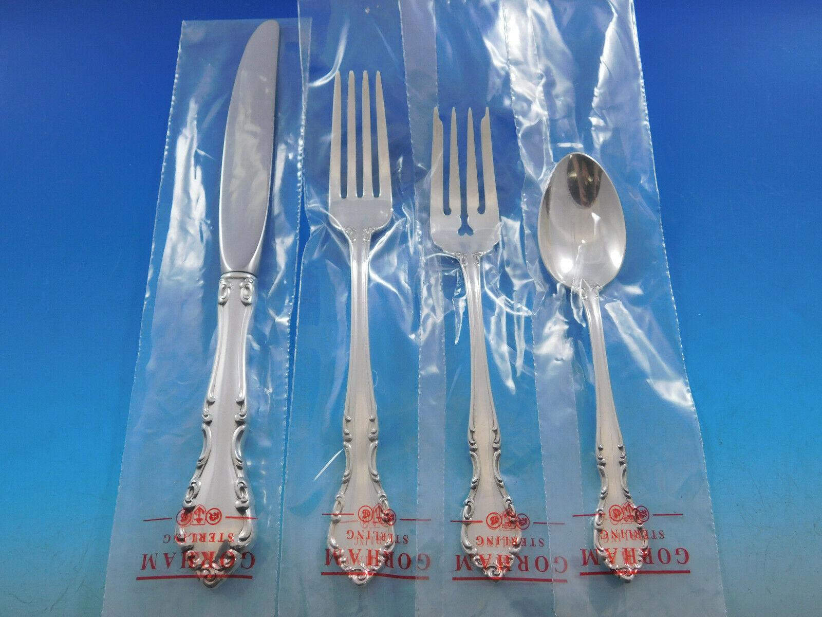 Unused Chelsea Manor by Gorham sterling silver flatware set, 43 pieces. This set includes:

8 knives, 9 1/8