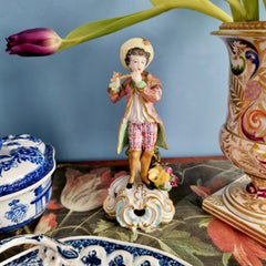 Edmé Samson Porcelain Figure of Piper, Rococo Chelsea style, 19th Century