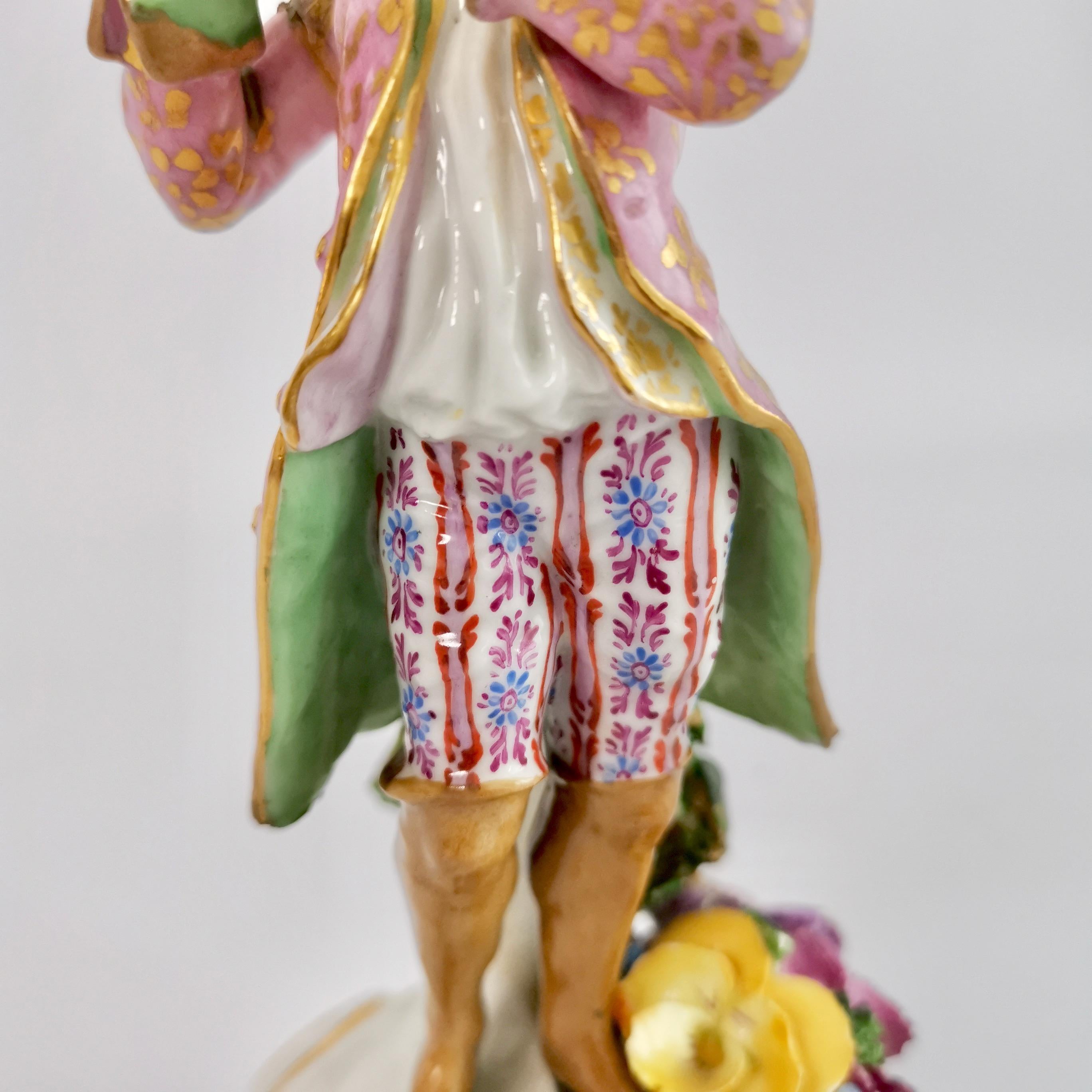 Edmé Samson Porcelain Figure of Piper, Rococo Chelsea style, 19th Century In Good Condition In London, GB
