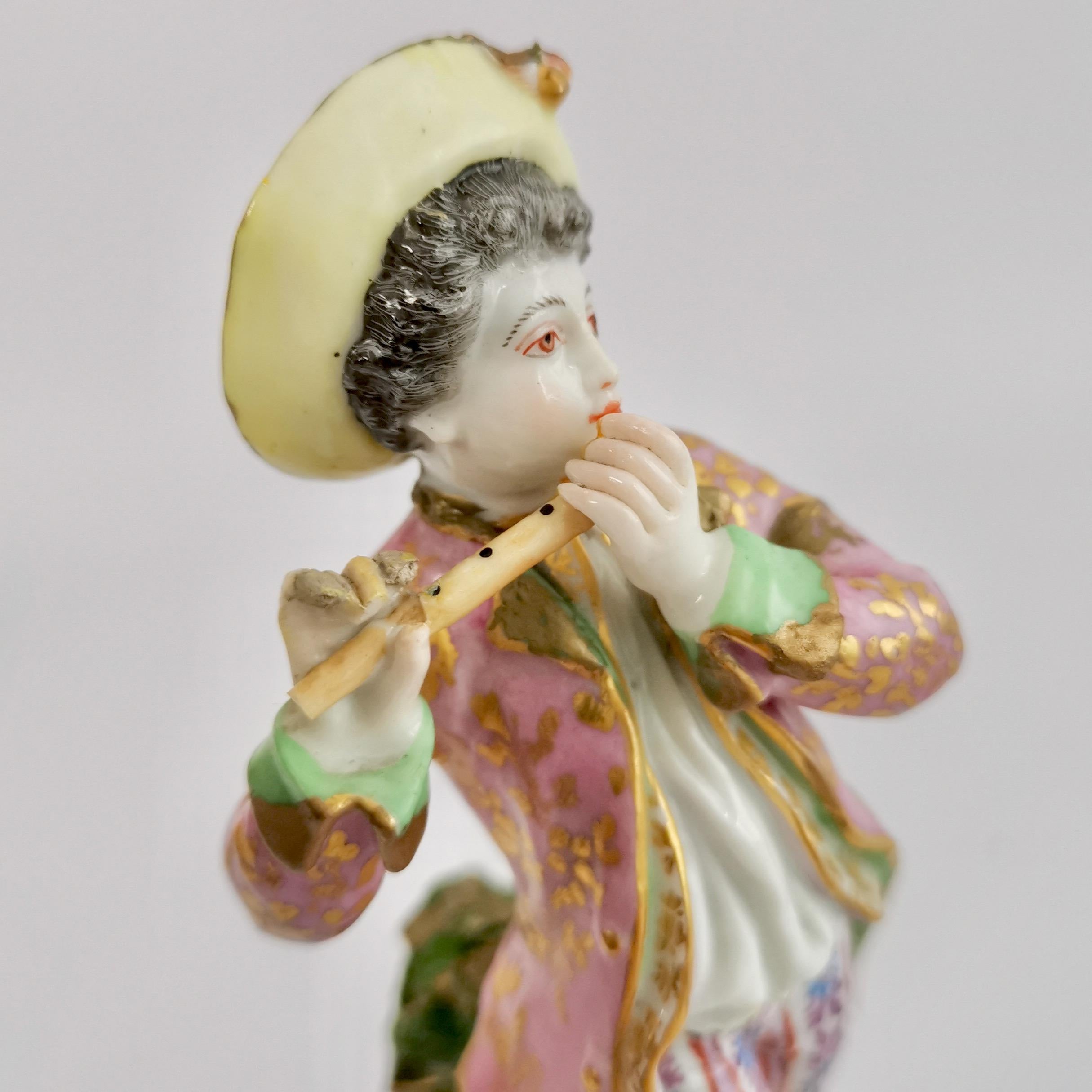 Edmé Samson Porcelain Figure of Piper, Rococo Chelsea style, 19th Century 1