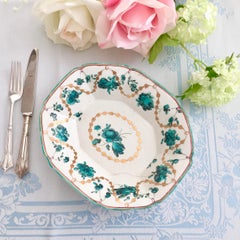 Chelsea Porcelain Octagonal Dish, Teal Flowers J Giles, Puce Anchor, 1753-1758