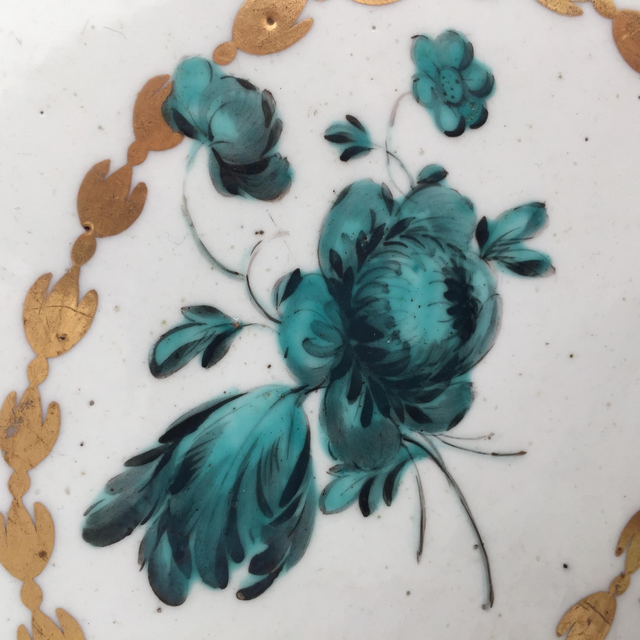 Chelsea Porcelain Octagonal Dish, Teal Flowers J Giles, Puce Anchor, 1753-1758 2