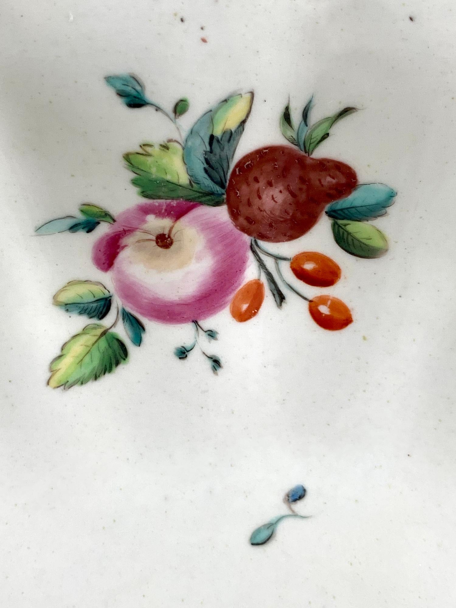 Rococo Chelsea Porcelain Oval Dish with Red Anchor C-1752-56 with Fruits and Insects For Sale