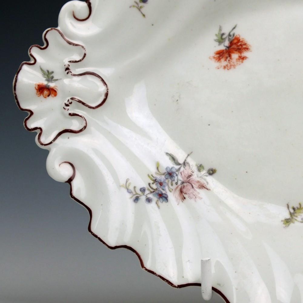 George II Chelsea Porcelain Oval Moulded Silver Shape Dish, c1755 For Sale