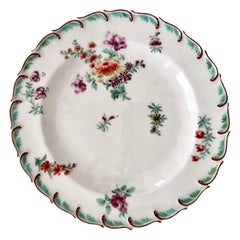 Chelsea Plate, Feather Moulded with Flowers, Red Anchor Mark, ca 1755