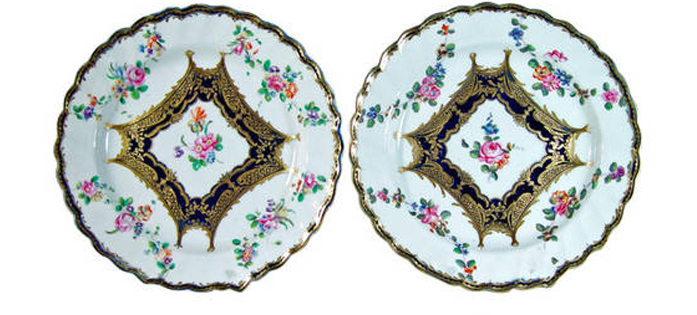 Juego de seis platos de postre botánicos de porcelana de Chelsea, Siglo XVIII en Bueno estado para la venta en Downingtown, PA