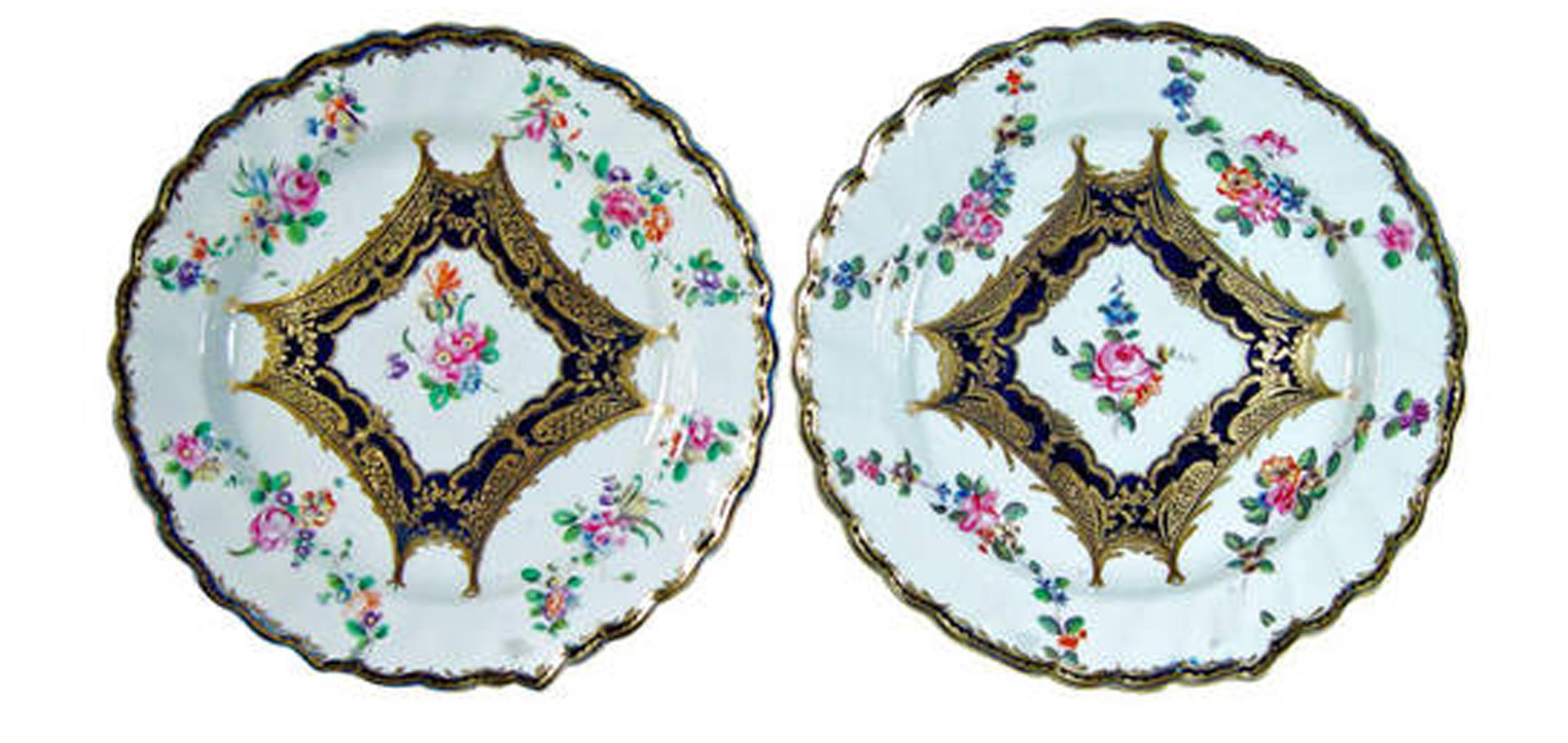 Juego de seis platos de postre botánicos de porcelana de Chelsea, Siglo XVIII siglo XVIII en venta