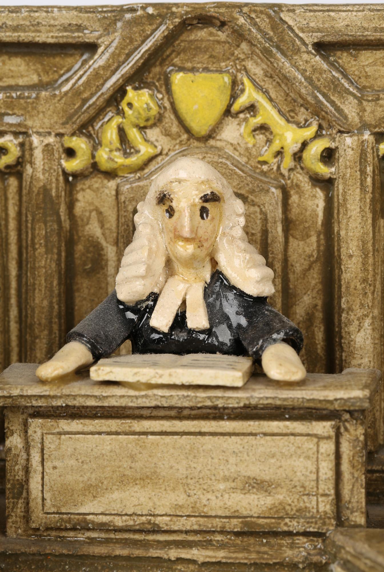 Chelsea Pottery Studio Pottery Figural Escena de tribunal en venta 4