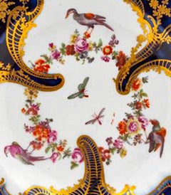 Chelsea Rococo Porcelain Mazarine Blue Plate with Birds and Flowers, 1759-1768